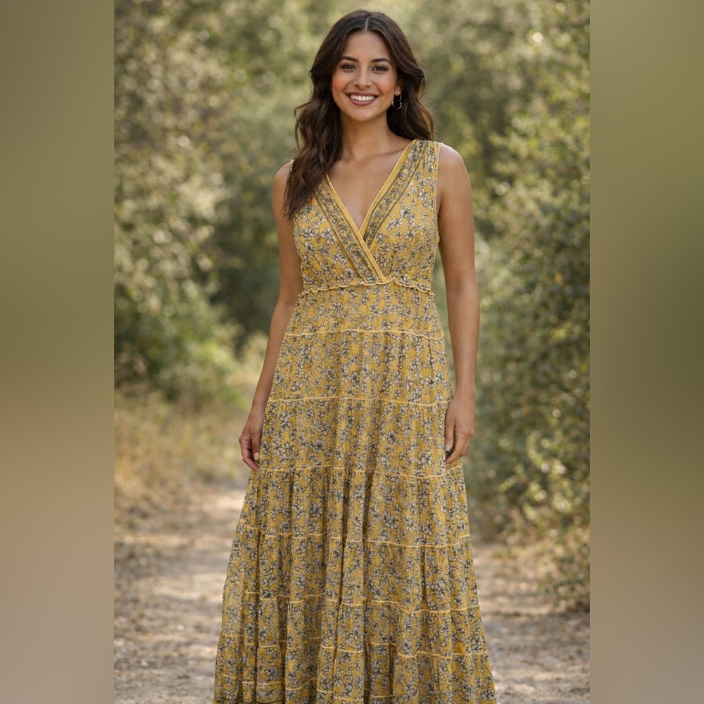 Max Studio Floral Tiered Maxi Dress Boho Sleeveless Summer Wedding Guest Size XL